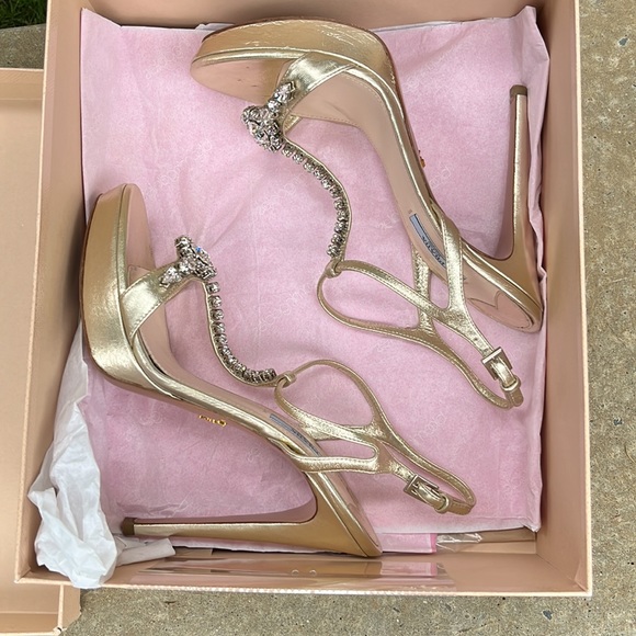 Prada gold kid leather and crystal shoes - Picture 8 of 9